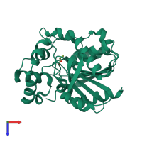 PDB entry 1uk6 coloured by chain, top view.