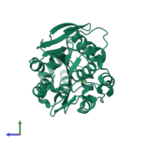 PDB entry 1uka coloured by chain, side view.