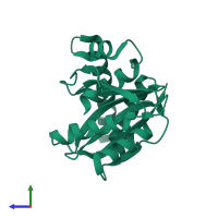PDB entry 1ukf coloured by chain, side view.