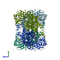 PDB entry 1ukj coloured by chain, side view.