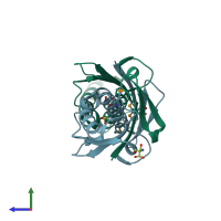 PDB entry 1ukk coloured by chain, side view.