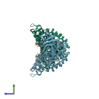 PDB entry 1ukw coloured by chain, side view.