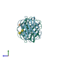 PDB entry 1ulc coloured by chain, side view.