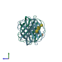 PDB entry 1ulf coloured by chain, side view.