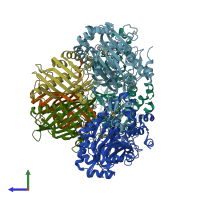 PDB entry 1ulj coloured by chain, side view.