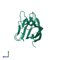 PDB entry 1ulo coloured by chain, side view.