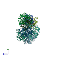 PDB entry 1ulq coloured by chain, side view.