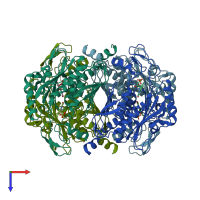 PDB entry 1um0 coloured by chain, top view.