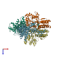 PDB entry 1um9 coloured by chain, top view.