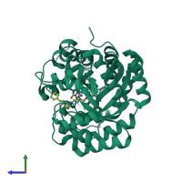 PDB entry 1uml coloured by chain, side view.