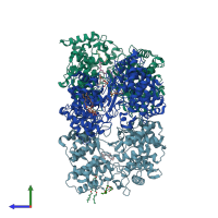 PDB entry 1ump coloured by chain, side view.