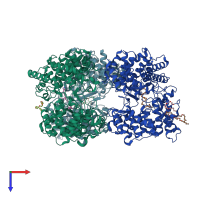 PDB entry 1ump coloured by chain, top view.