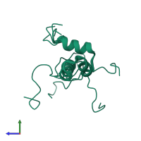 PDB entry 1umq coloured by chain, ensemble of 5 models, side view.