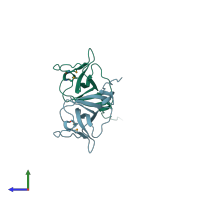 PDB entry 1umu coloured by chain, side view.