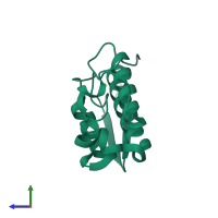 PDB entry 1umv coloured by chain, side view.
