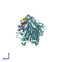 PDB entry 1umz coloured by chain, side view.