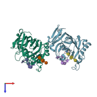 PDB entry 1umz coloured by chain, top view.