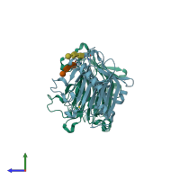 PDB entry 1un1 coloured by chain, side view.