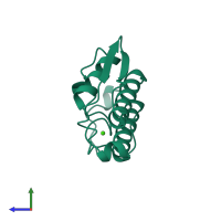 PDB entry 1une coloured by chain, side view.