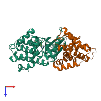 Hetero dimeric assembly 1 of PDB entry 1ung coloured by chemically distinct molecules, top view.