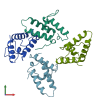 PDB entry 1unk coloured by chain, front view.