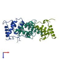 PDB entry 1unk coloured by chain, top view.