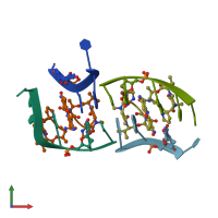 PDB entry 1unm coloured by chain, front view.