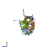 PDB entry 1unm coloured by chain, side view.