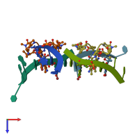 PDB entry 1unm coloured by chain, top view.