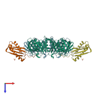 PDB entry 1unn coloured by chain, top view.