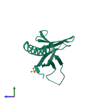 PDB entry 1unr coloured by chain, side view.