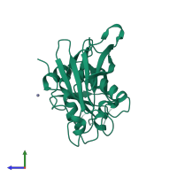 PDB entry 1uns coloured by chain, side view.