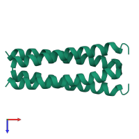 Homo tetrameric assembly 1 of PDB entry 1unt coloured by chemically distinct molecules, top view.