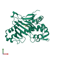 PDB entry 1uo9 coloured by chain, front view.