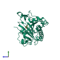PDB entry 1uo9 coloured by chain, side view.