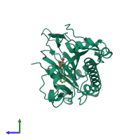 PDB entry 1uob coloured by chain, side view.