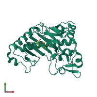 PDB entry 1uof coloured by chain, front view.