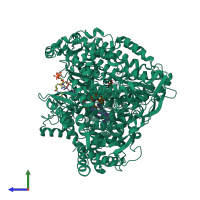 Hetero trimeric assembly 1 of PDB entry 1uon coloured by chemically distinct molecules, side view.