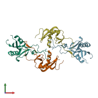PDB entry 1uos coloured by chain, front view.