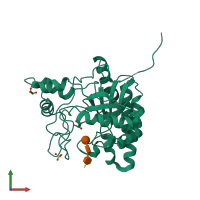 PDB entry 1uoz coloured by chain, front view.