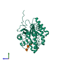 PDB entry 1uoz coloured by chain, side view.
