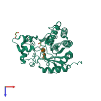 PDB entry 1uoz coloured by chain, top view.
