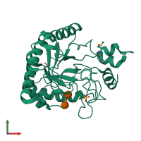 PDB entry 1up0 coloured by chain, front view.