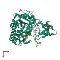 PDB entry 1up3 coloured by chain, top view.