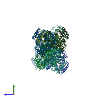 PDB entry 1up4 coloured by chain, side view.