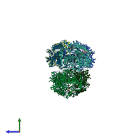 PDB entry 1up6 coloured by chain, side view.