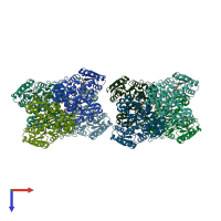 PDB entry 1up6 coloured by chain, top view.