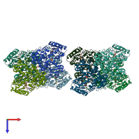 PDB entry 1up7 coloured by chain, top view.