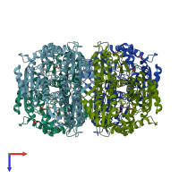 PDB entry 1upb coloured by chain, top view.