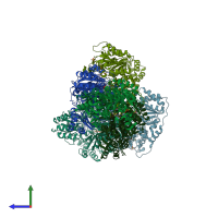 PDB entry 1upc coloured by chain, side view.